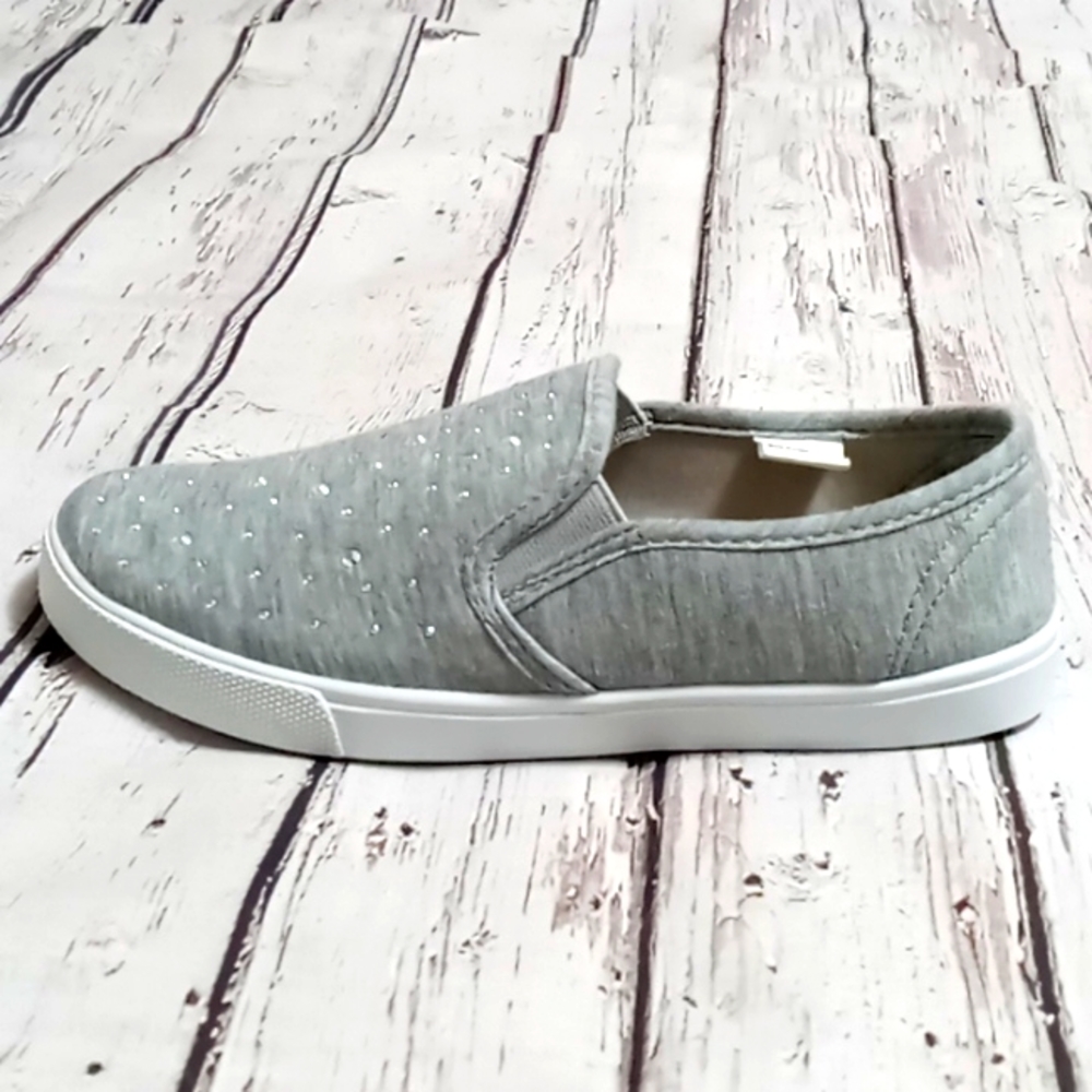 NEW Kids rimestones slip on tennis shoes terry cloth size 3 gray - Picture 7 of 9